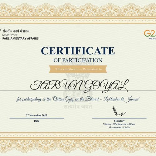 Certificate on Participation in Quiz on Constitution Day 26/11/2023